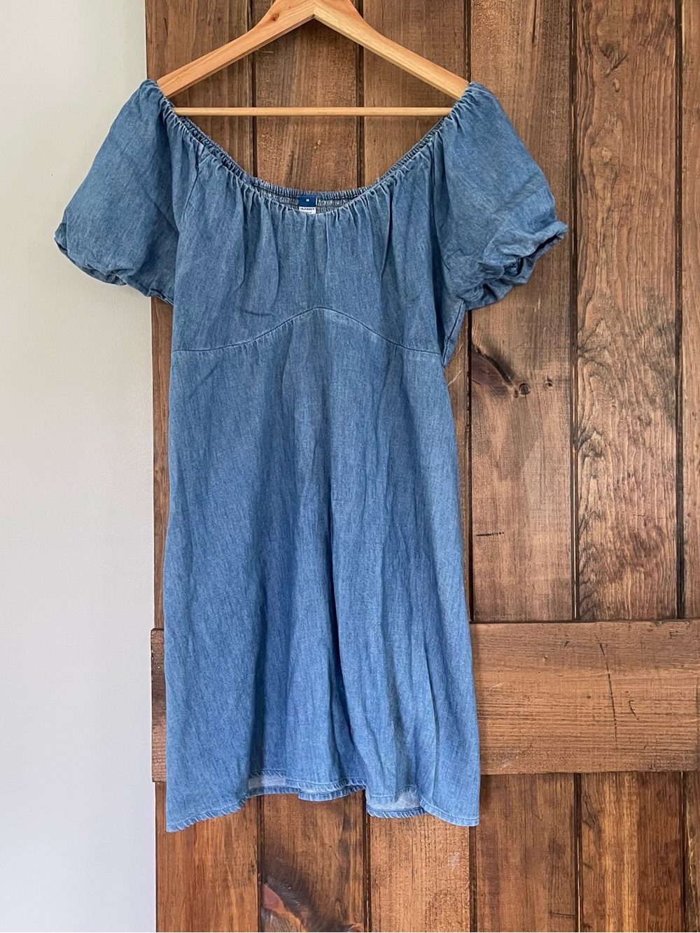Old Navy Chambray Denim Puff Sleeve Smocked Babydoll Mini Dress Medium
